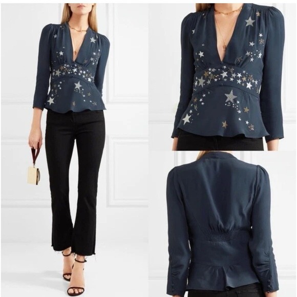 RIXO Navy Star-Print V-Neck Blouse - Picture 3 of 9